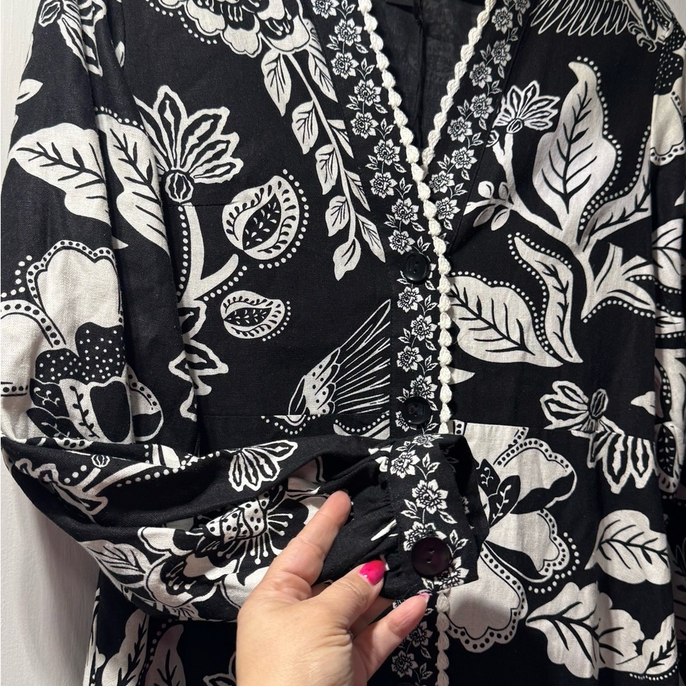 NWT Christian Lacroix Boho Black and White Floral Women's Dress - Picture 2 of 9